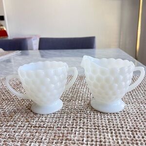 Vintage Milk Glass Honeycomb Sugar & Creamer Set